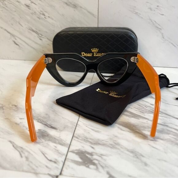 NEW Dear Emery Hand Crafted Black Designer Oversized Cat Eye Glasses & Case Set